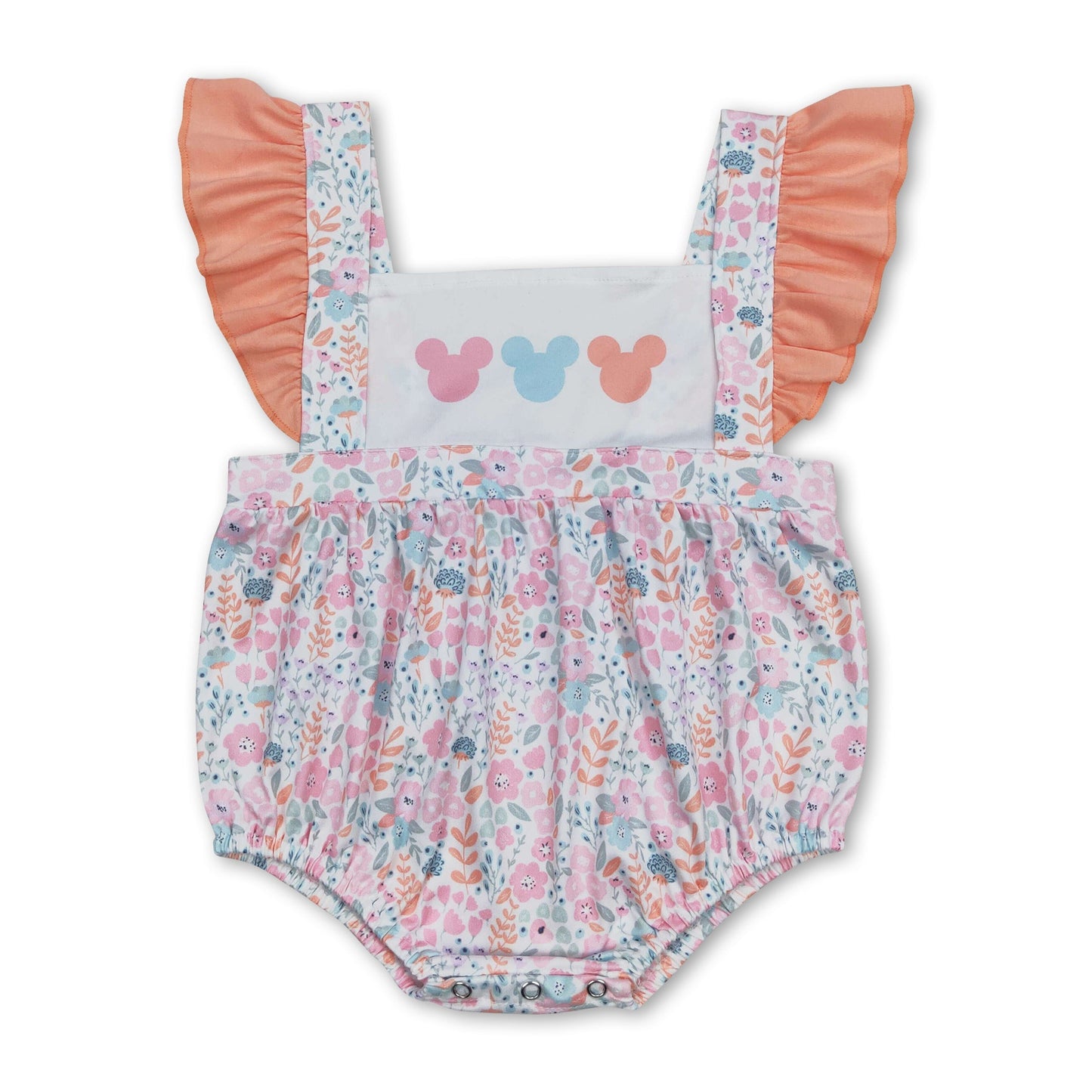 Strampler für Babymädchen mit Blumenmuster, Rüschenärmeln und Mausmotiv
