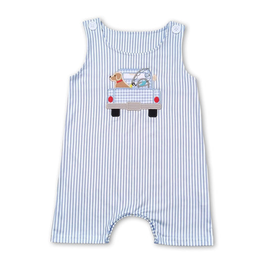 Gestreifter ärmelloser Hunde-Angler-Truck-Baby-Jungen-Strampler