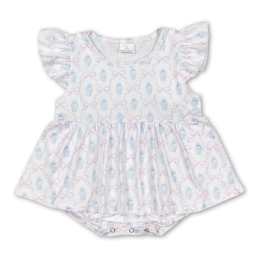 Flutter sleeves bow baby girls summer romper