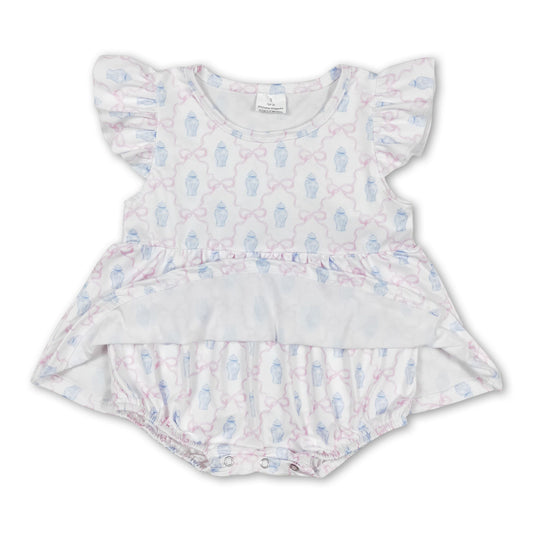 Flutter sleeves bow baby girls summer romper