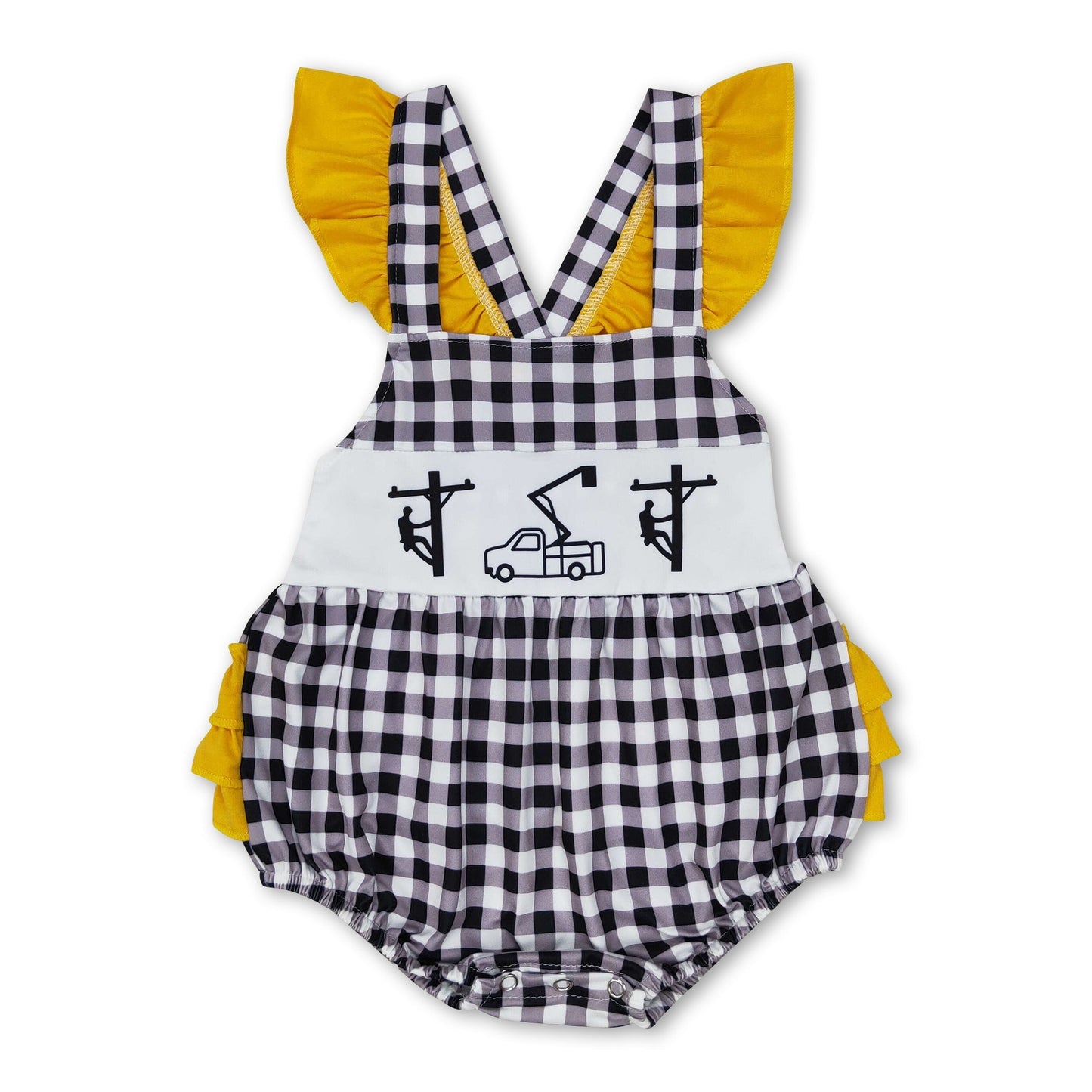 Strampler für Baby-Mädchen mit Schmetterlingsärmeln, kariert, für Linienleger