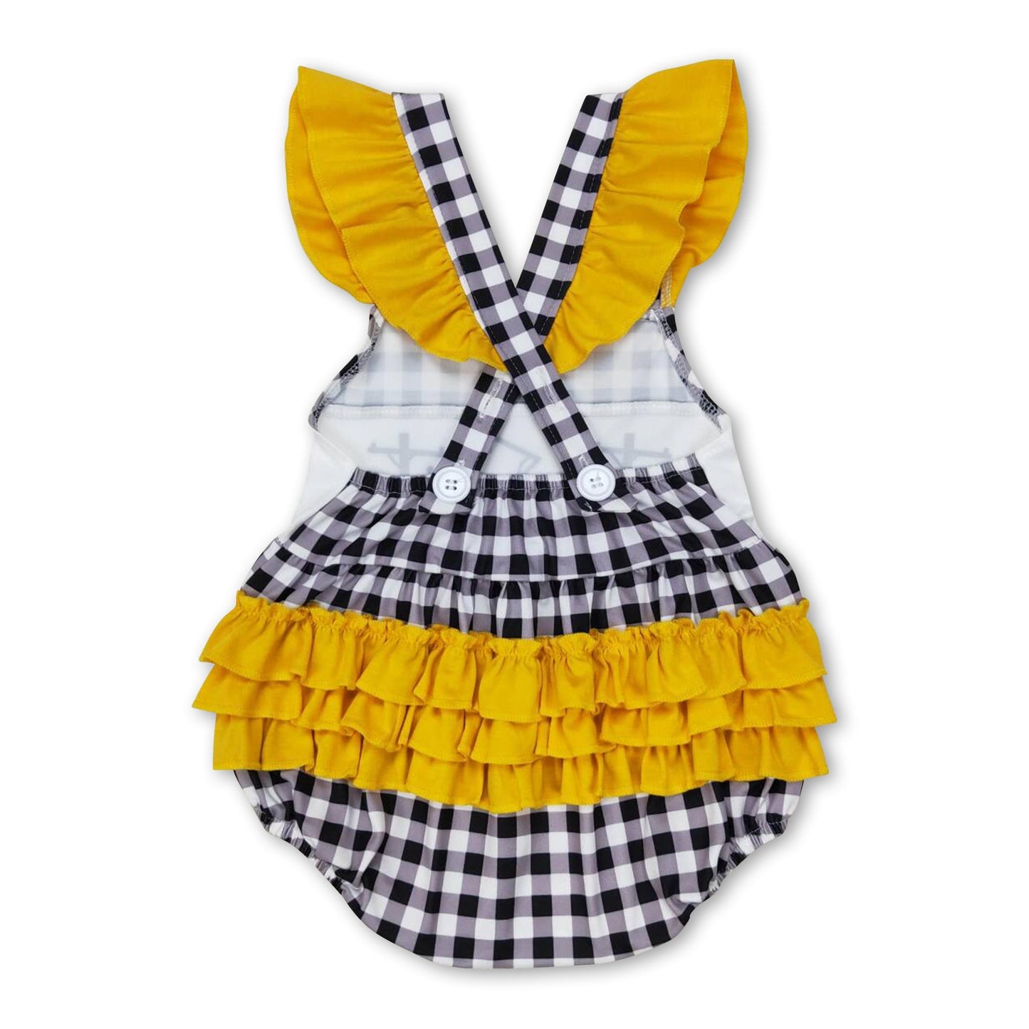 Strampler für Baby-Mädchen mit Schmetterlingsärmeln, kariert, für Linienleger