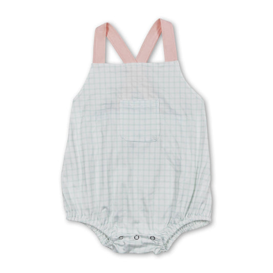 Grüner karierter Strampler mit Tasche für Babys und Kinder