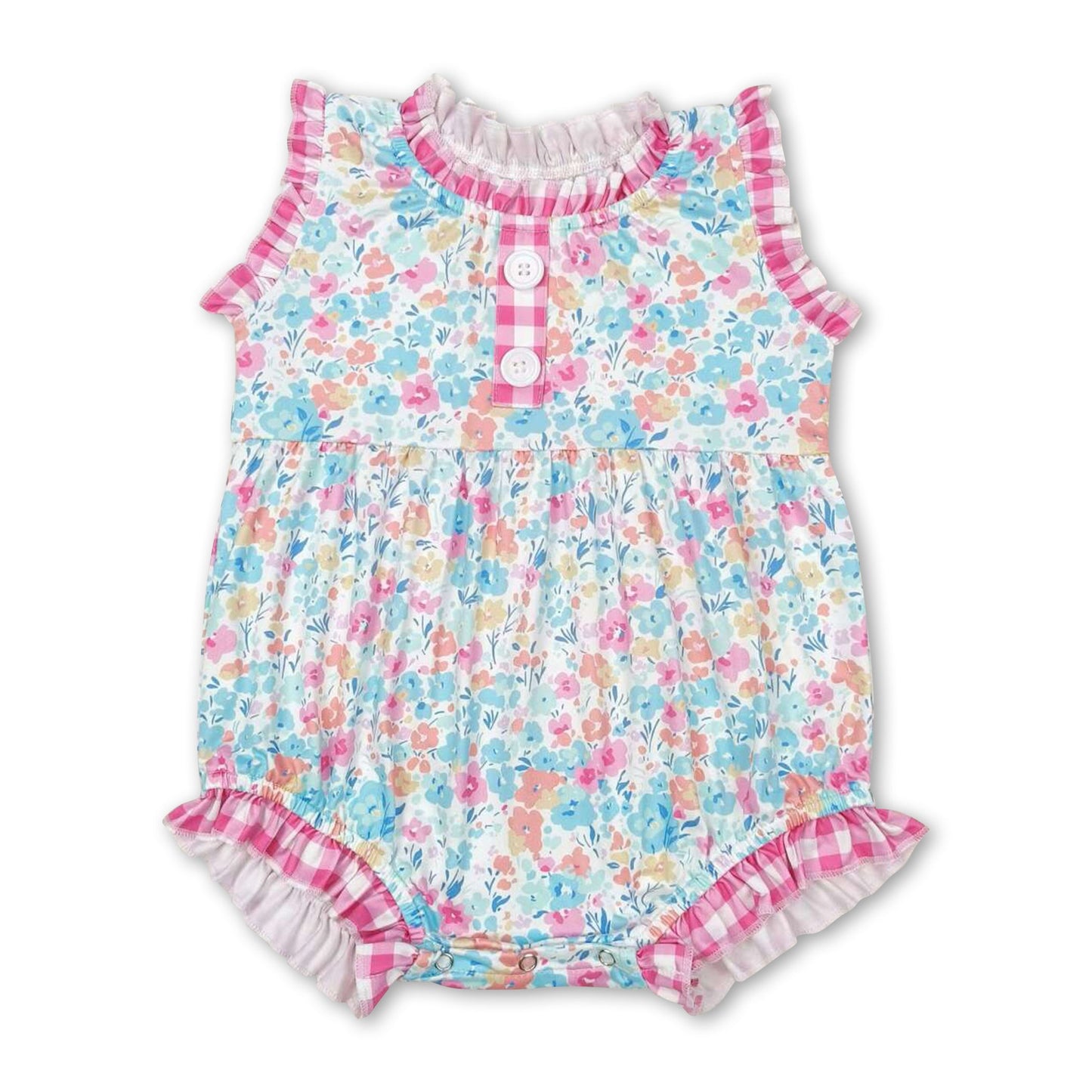 Ärmelloser Baby-Strampler mit Karos und Blumenmuster für Mädchen