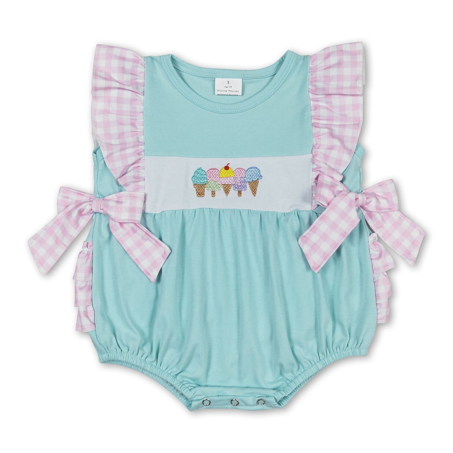 Rosa karierter Rüschen-Eis-Strampler für Baby-Mädchen, Sommer