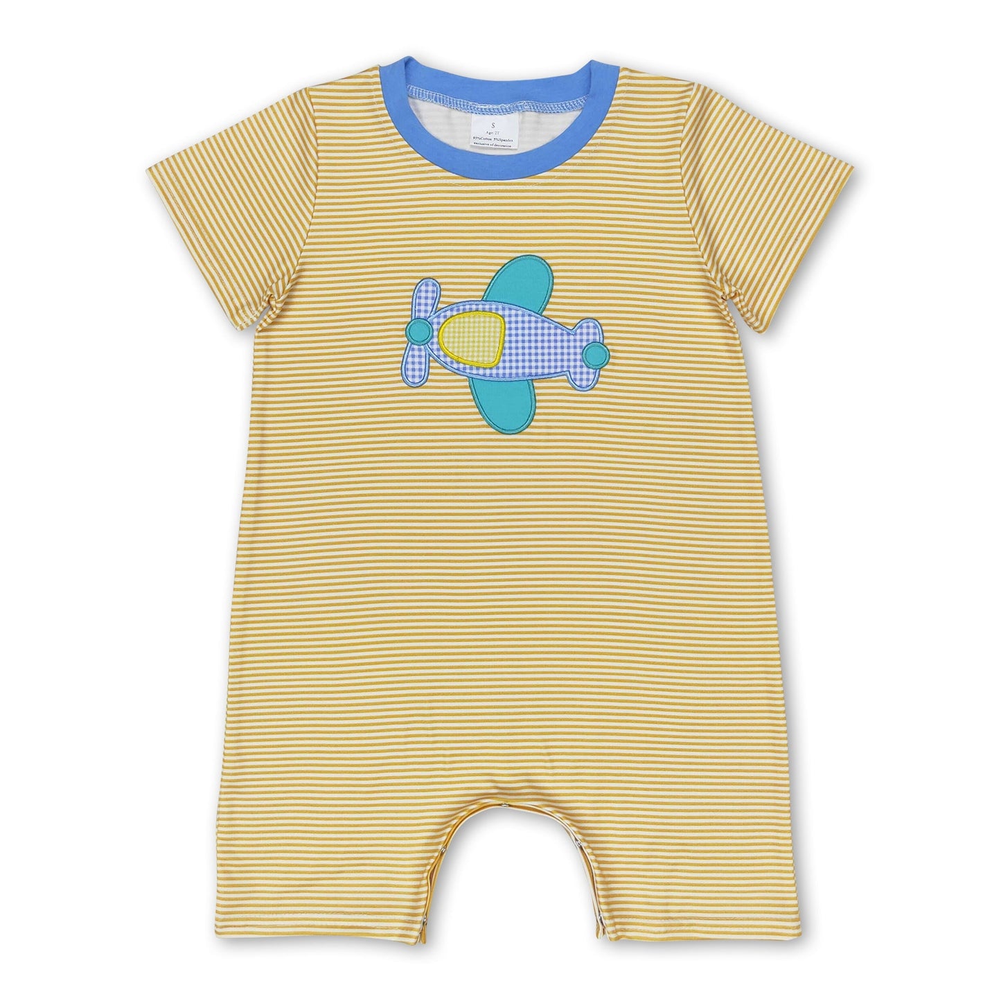 Kurzärmeliger gelber Flugzeug Strampler für Baby Jungen