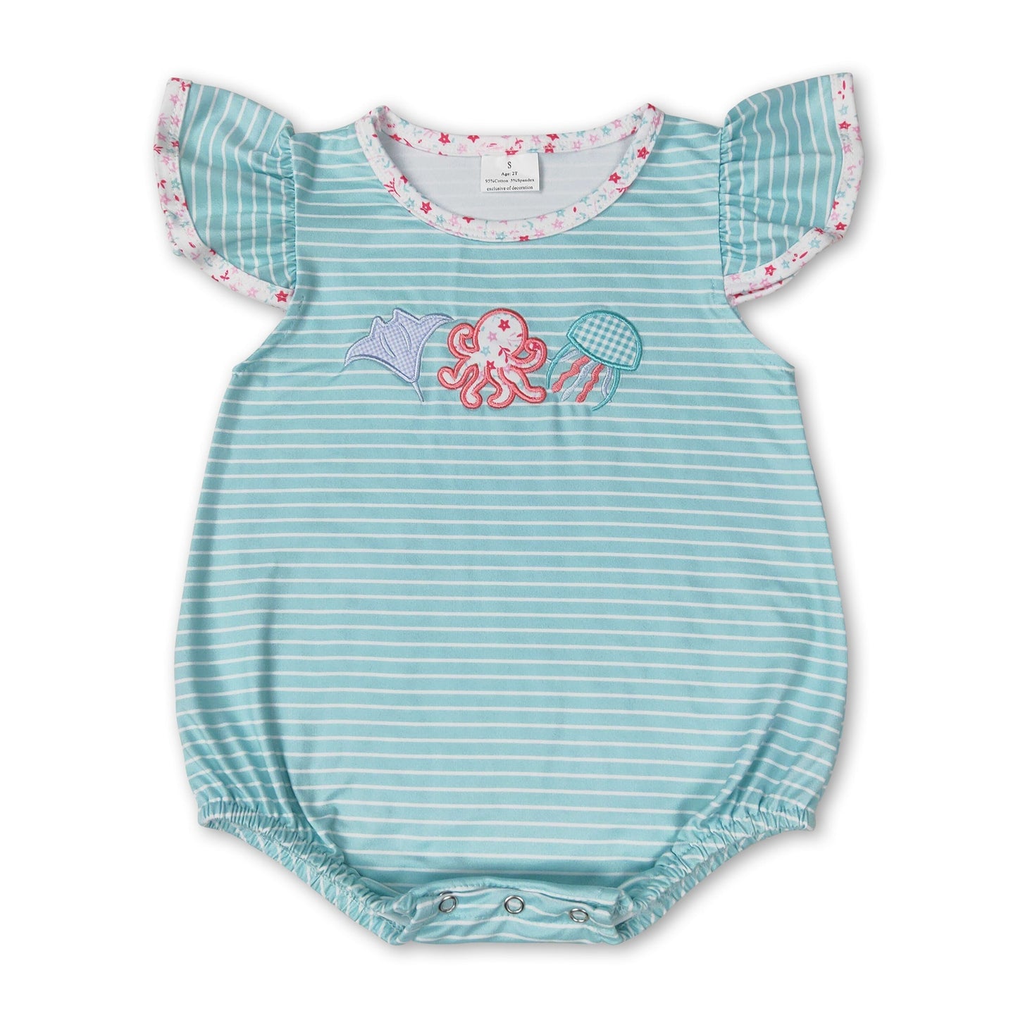 Strampler für Baby-Mädchen mit flatternden Ärmeln und Krake-Streifen für den Sommer