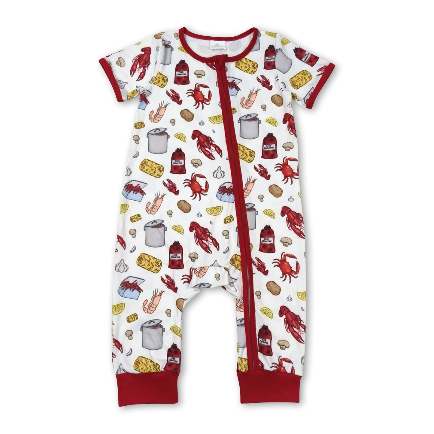 Kurzärmeliger Baby-Strampler mit Krabben-Krebs-Motiv und Reißverschluss