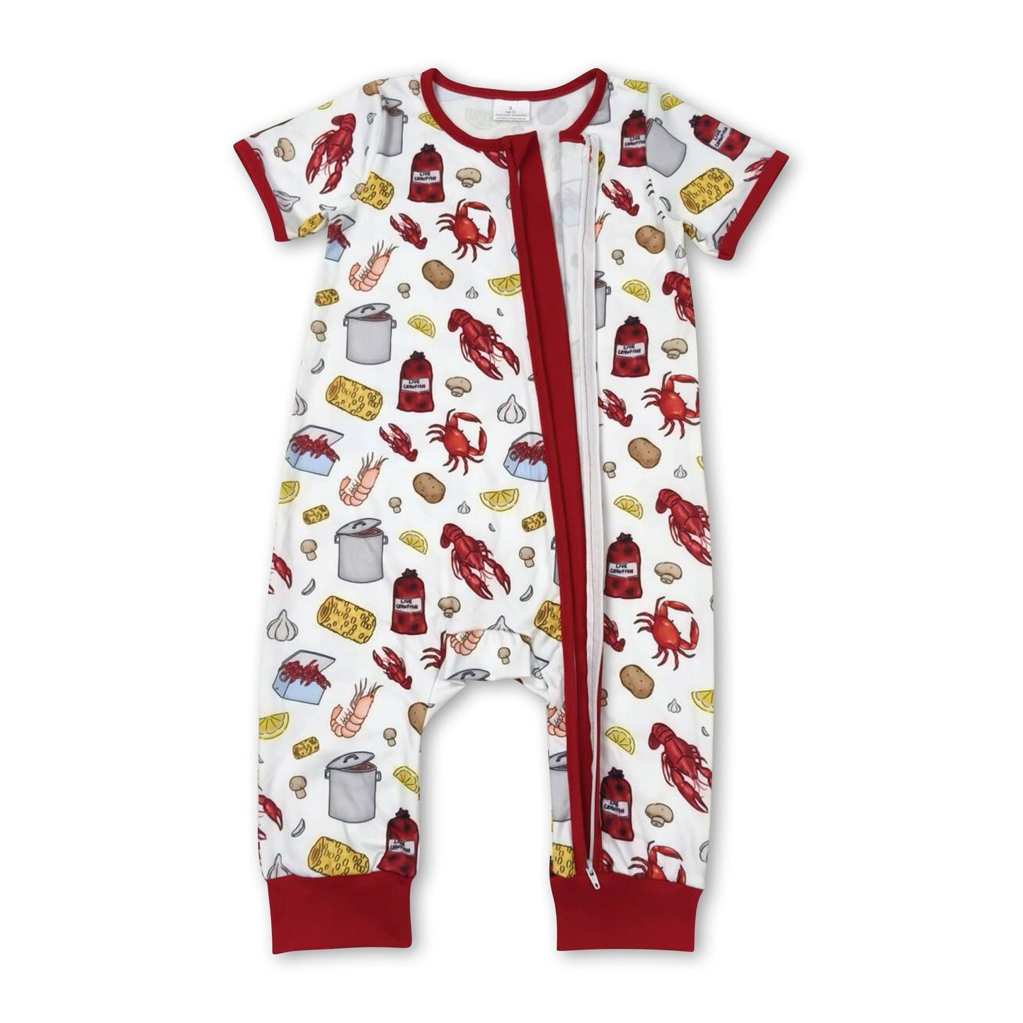 Kurzärmeliger Baby-Strampler mit Krabben-Krebs-Motiv und Reißverschluss