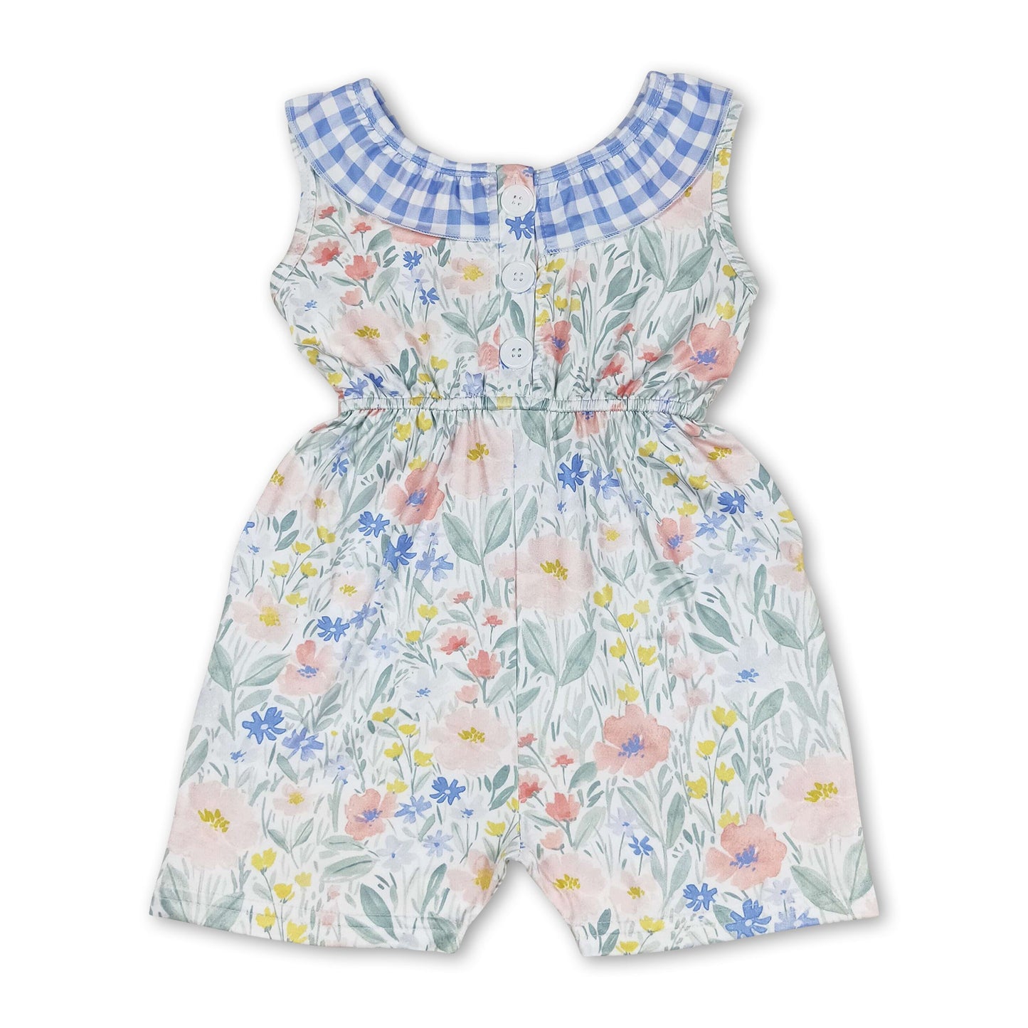 Blauer karierter Blumen-Jumpsuit mit Taschen für Babymädchen