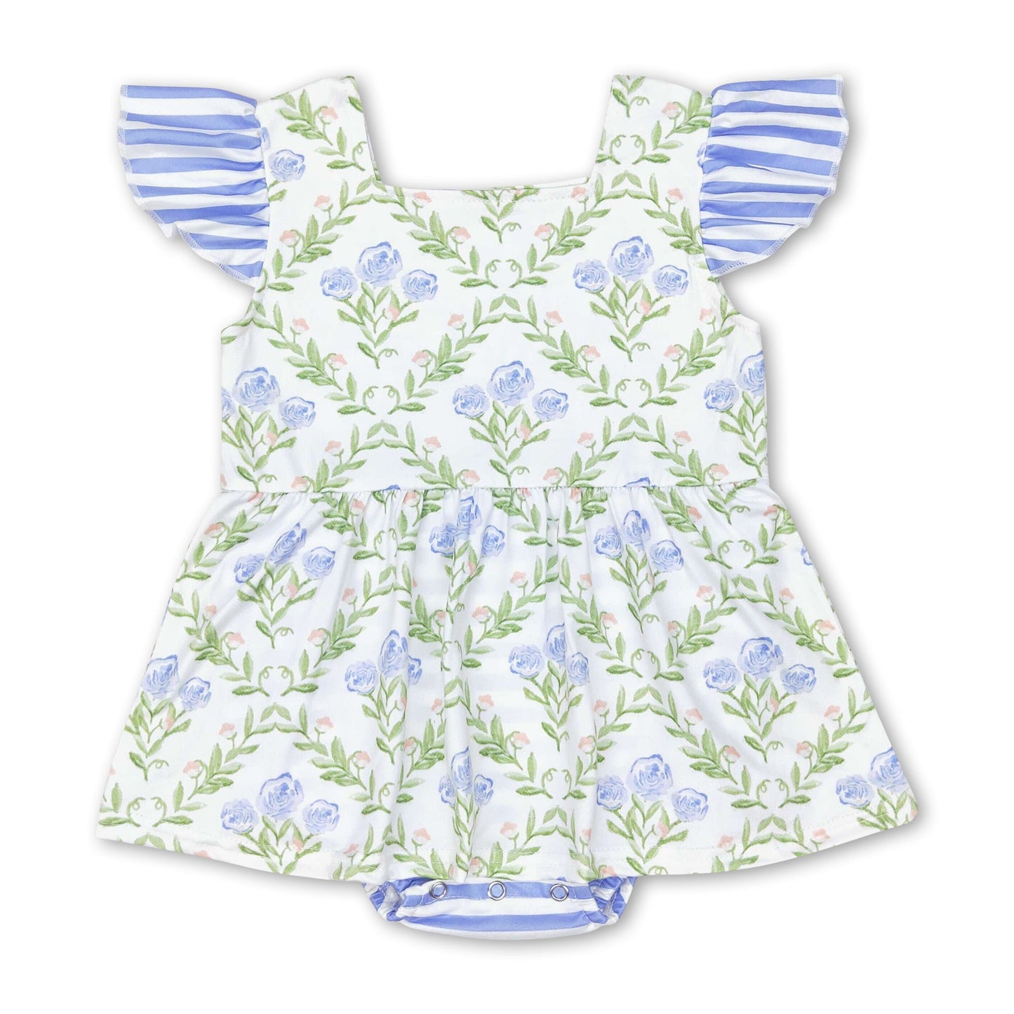 Strampler für Baby-Mädchen mit Blumenmuster, Streifen und Flügelärmeln