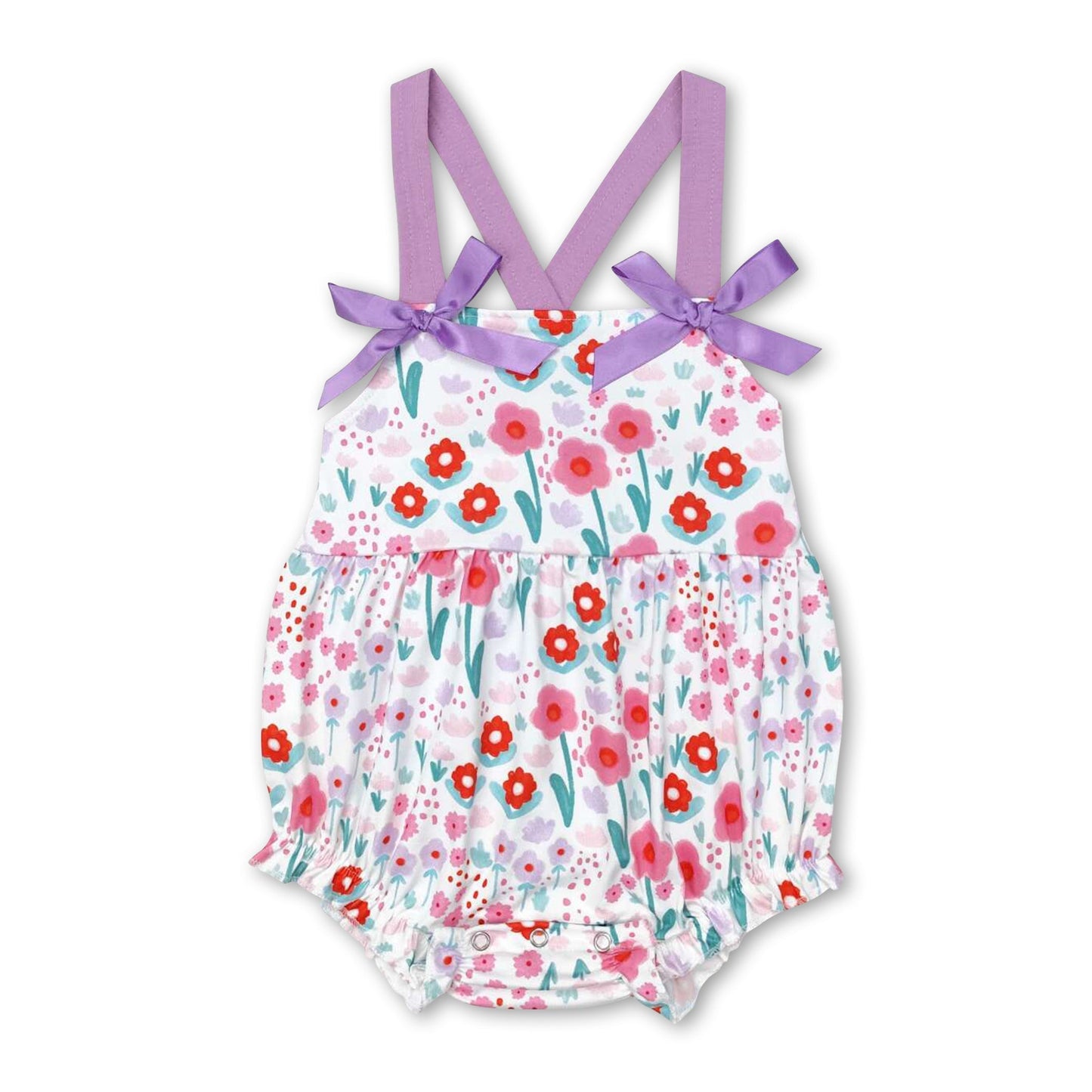 Strampler für Baby-Mädchen mit Lavendelträgern und Blumenmuster für Frühling und Sommer