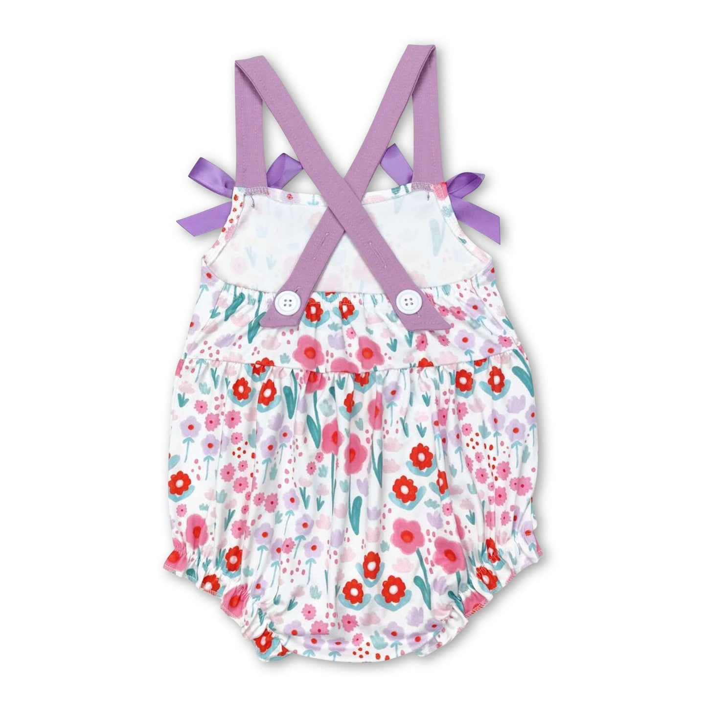 Strampler für Baby-Mädchen mit Lavendelträgern und Blumenmuster für Frühling und Sommer