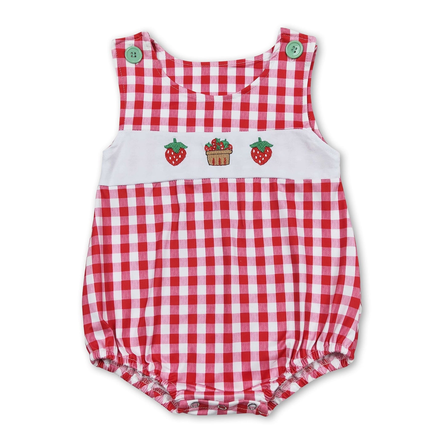 Rot karierter ärmelloser Strampler für Babyjungen mit Erdbeer-Cupcake-Motiv