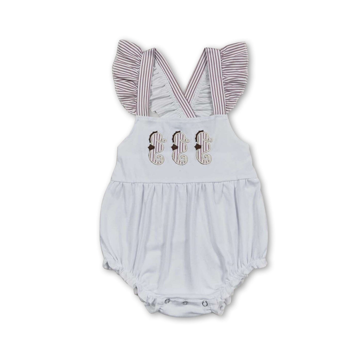 Strampler für Baby-Mädchen, Sommerstrampler, Seepferdchen-Motiv, mit Flügelärmeln