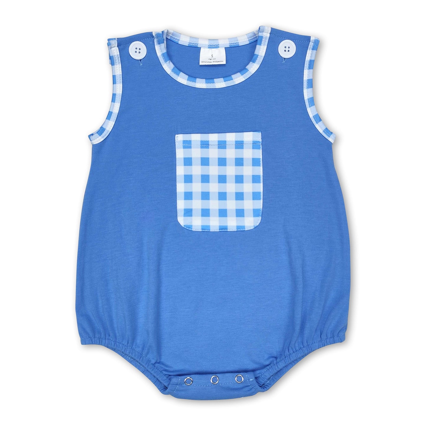 Blauer ärmelloser karierter Baby-Strampler mit Taschen