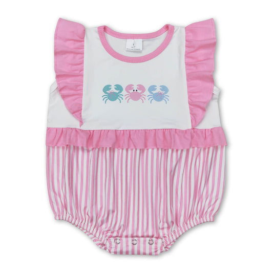 Strampler für Baby Jungen mit Rüschenärmeln in Krabbenrosa gestreift, Sommer