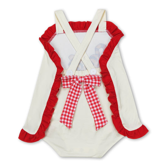 Yellow straps bear baby girls pocket romper