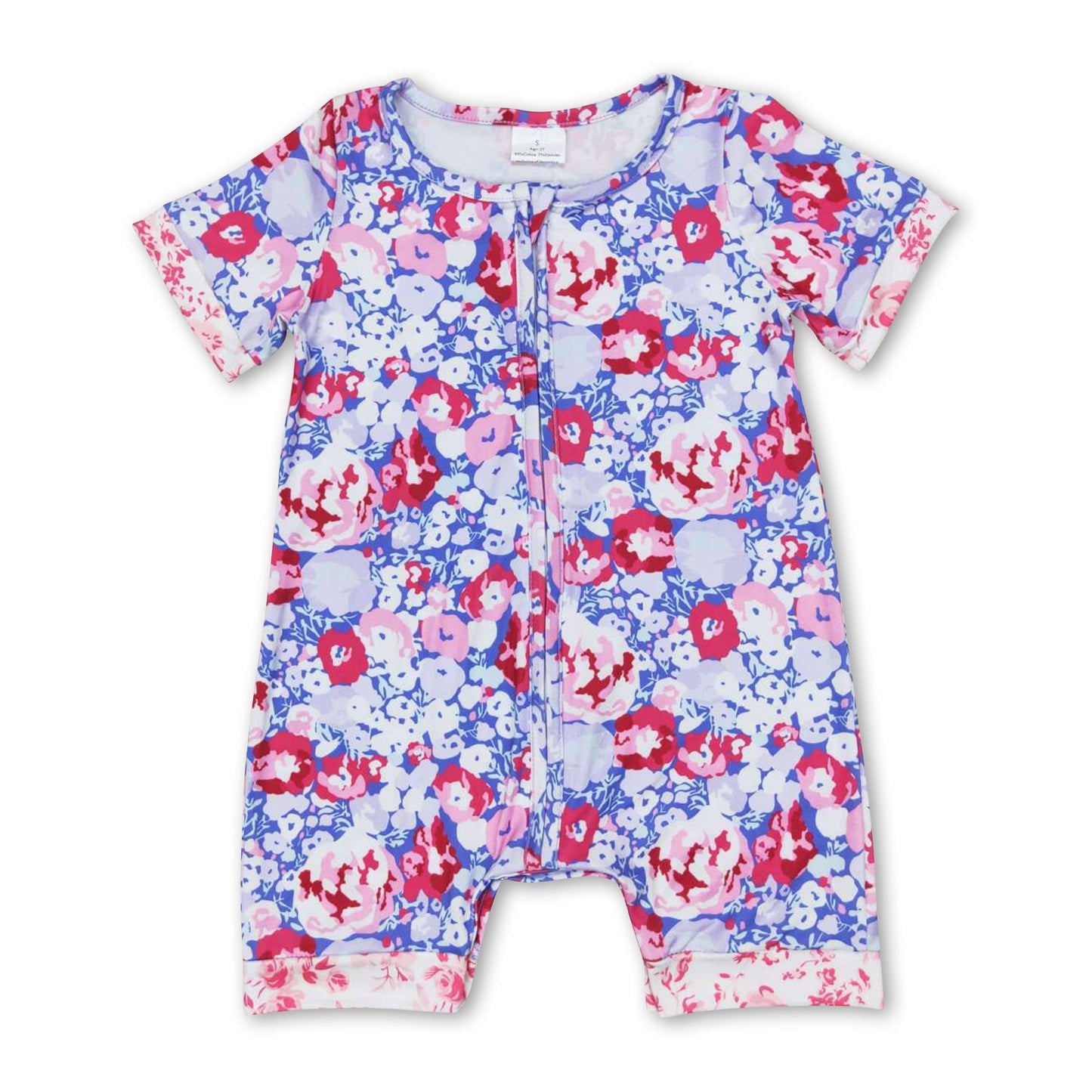 Kurzärmeliger Strampler für Baby-Mädchen mit Reißverschluss, Lavendel und Blumenmuster