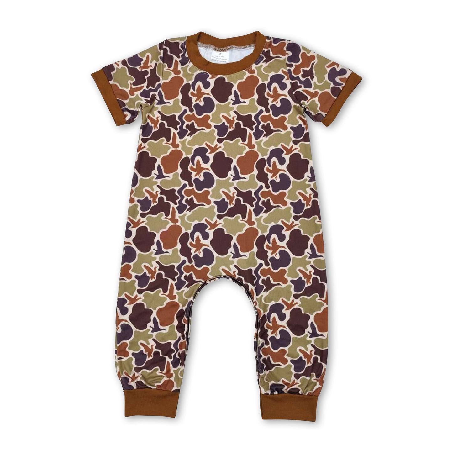 Brauner Baby-Strampler für Jungen mit kurzen Ärmeln und Enten-Camouflage