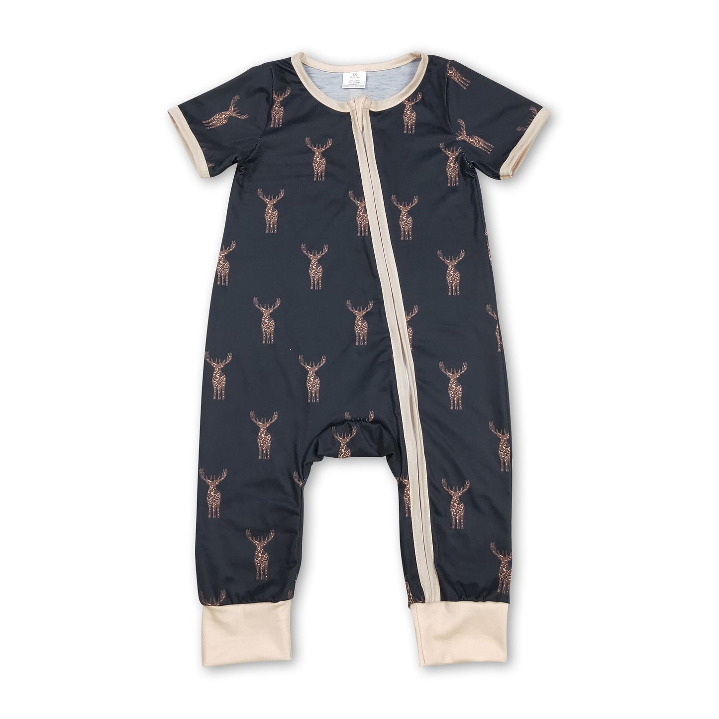 Kurzarm Hirsch Baby Jungen Bambus Reißverschluss Schlafanzug