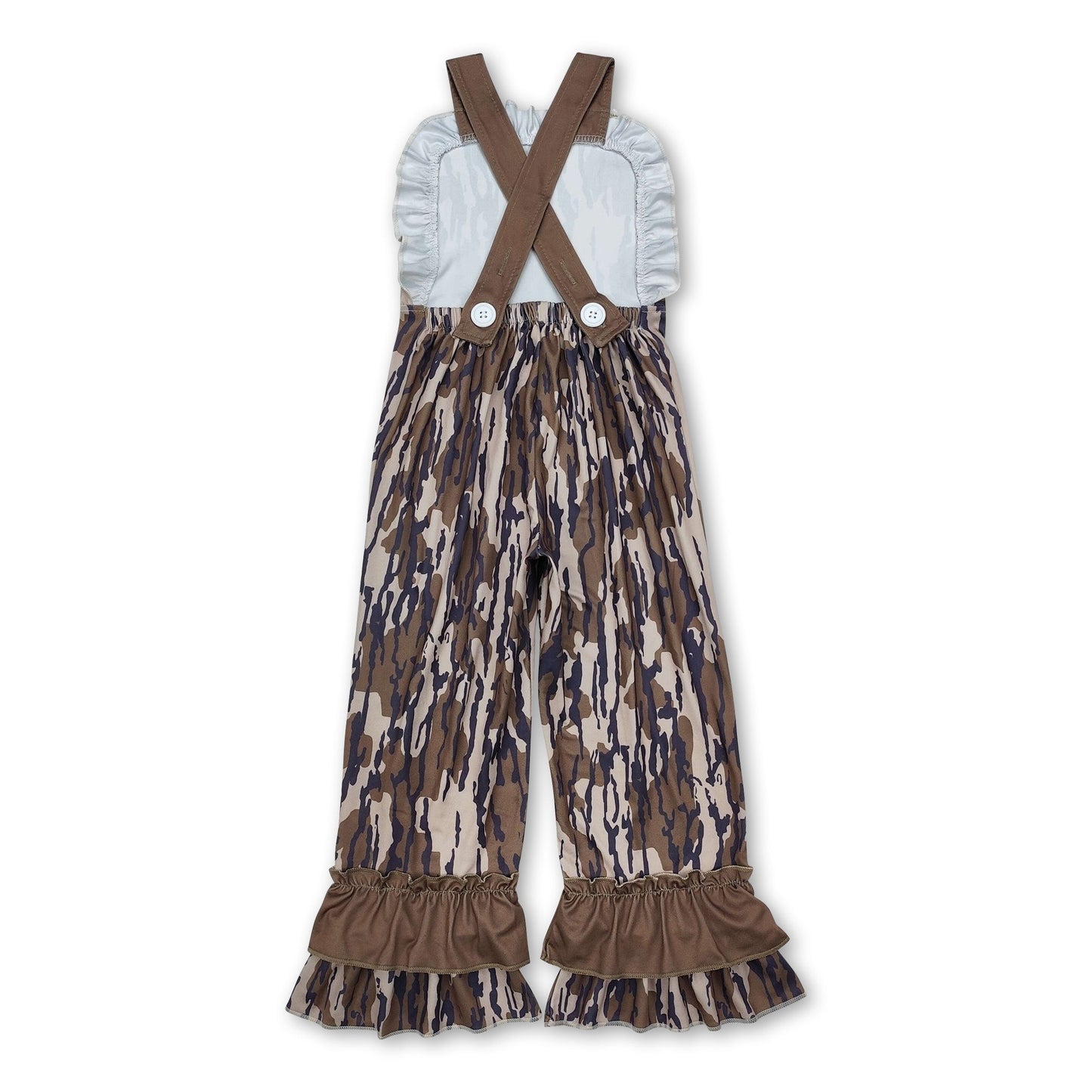 Jagdlatzhose für kleine Mädchen mit Rüschenträgern und Camouflage-Muster