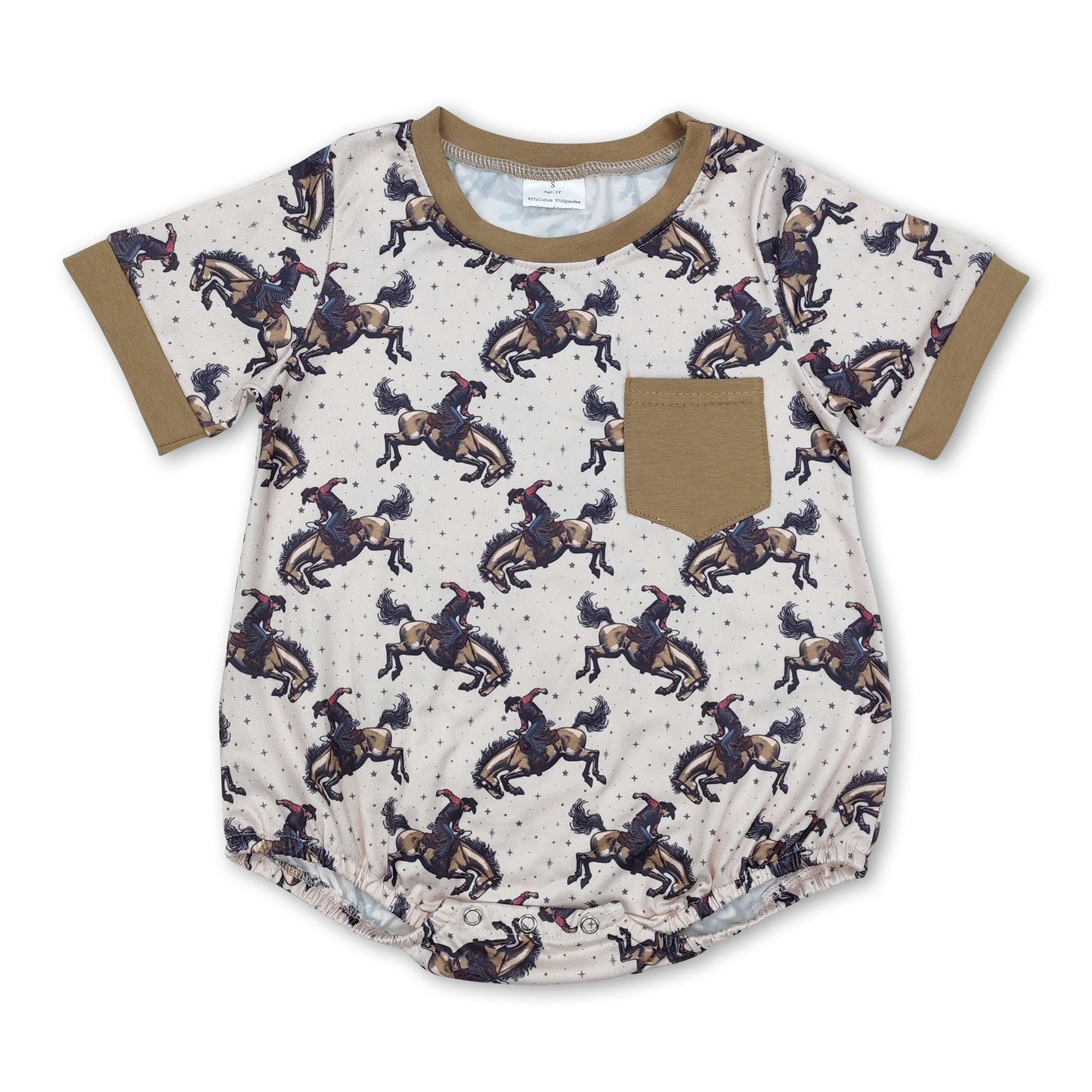 Kurzarm-Strampler mit Taschen, Pferde- und Rodeo-Westernmotiv für Babys