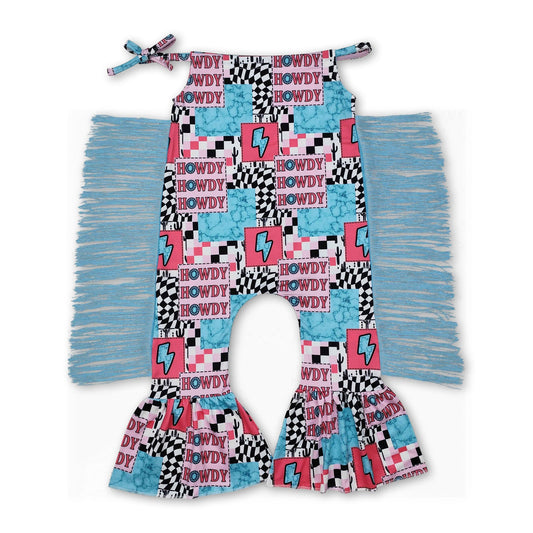Hallo türkis-donner-patchwork-quasten-mädchen-strampler
