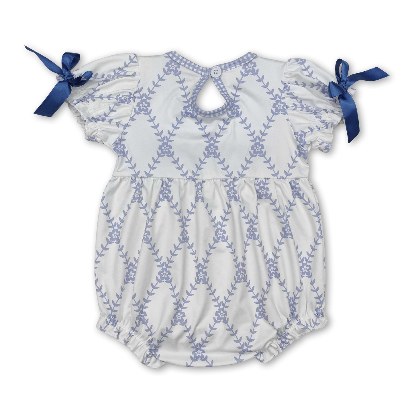 Kurzärmliger, hellblauer Strampler mit Schleife und Blumenmuster für Baby-Mädchen, Sommer