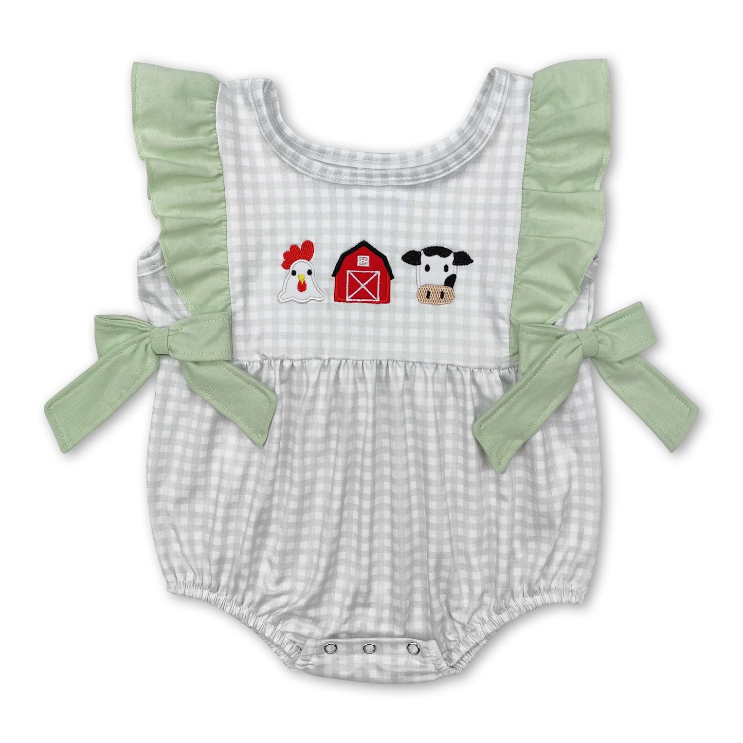 Karierter Huhn-Kuh-Bauernhof-Strampler für Baby-Mädchen