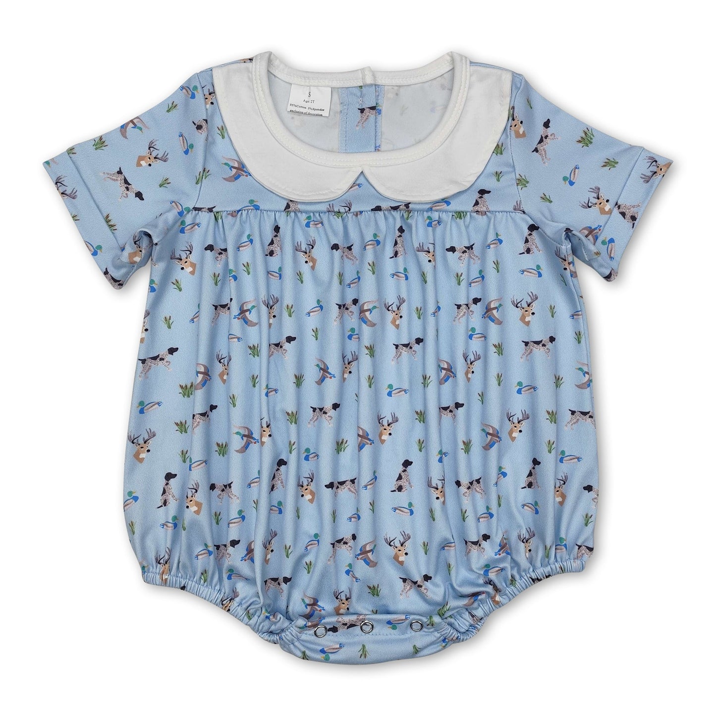 Kurzarm Strampler für Baby Jungen mit Enten-, Hunde- und Hirschmotiv, hellblau