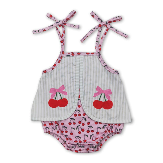 Träger gestreifter Kirschen-Baby-Sommerstrampler