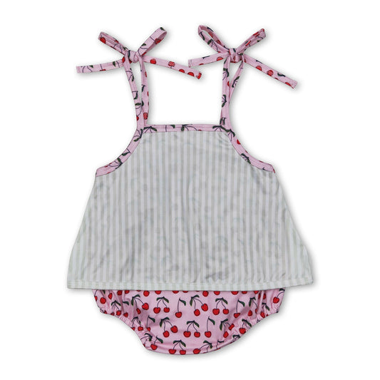 Träger gestreifter Kirschen-Baby-Sommerstrampler