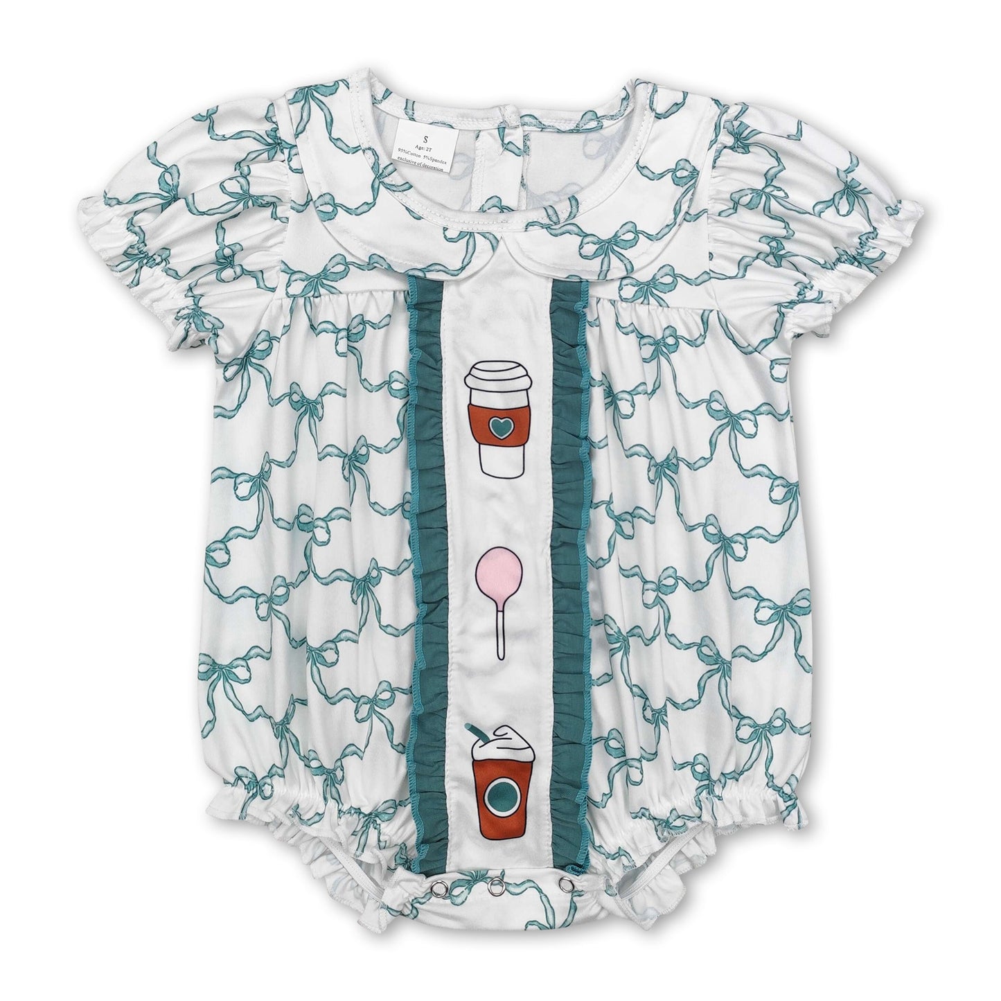 Kurzärmeliger grüner Strampler mit Schleife und Lolly für Baby-Mädchen