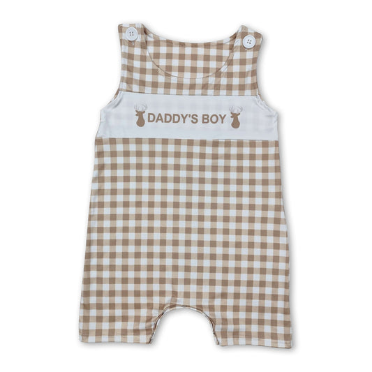 Khakifarbener karierter ärmelloser Baby-Strampler mit Hirschmotiv "Papas Junge"