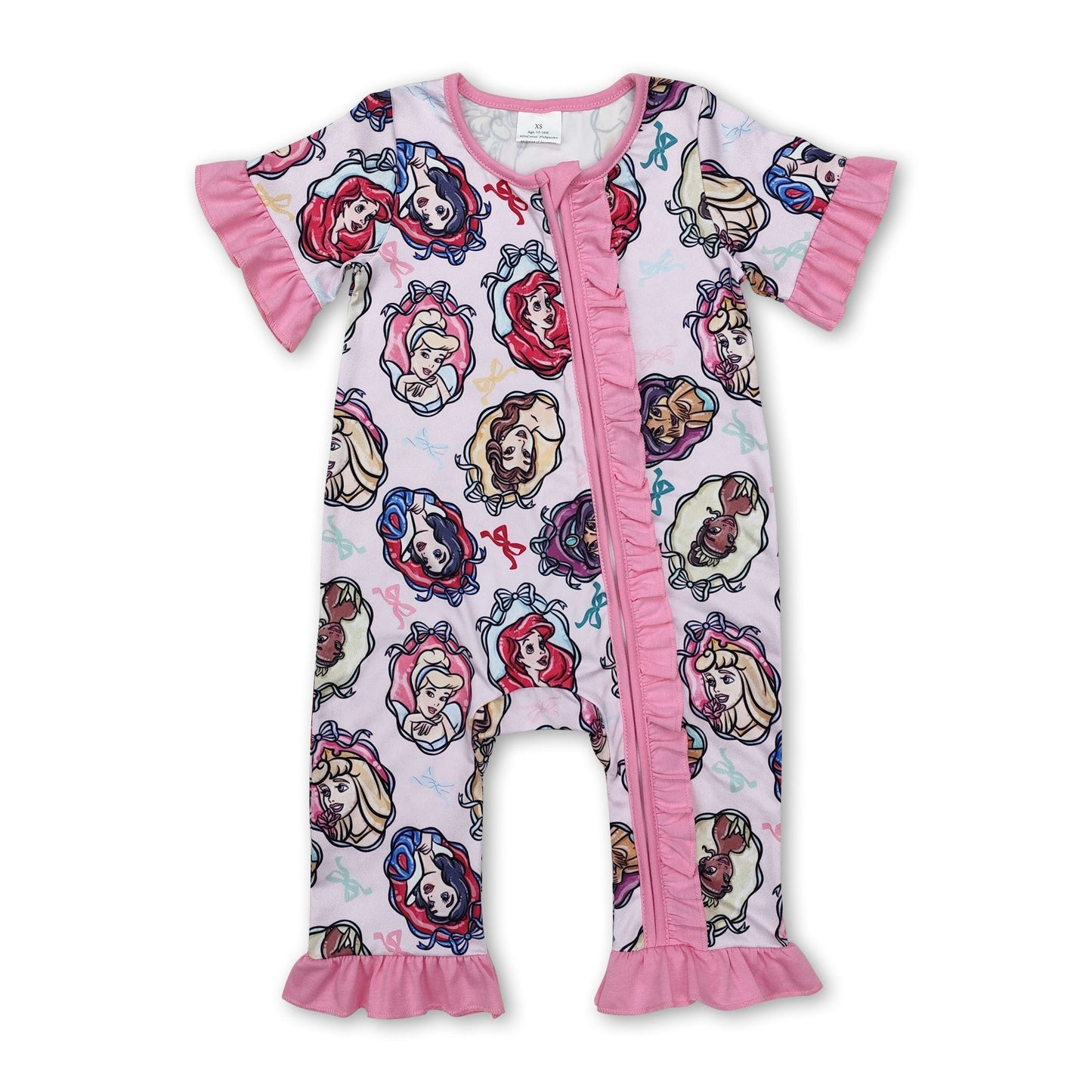 Rosa Rüschenkurzarm-Schleifenprinzessinnen-Strampler für Baby-Mädchen mit Reißverschluss
