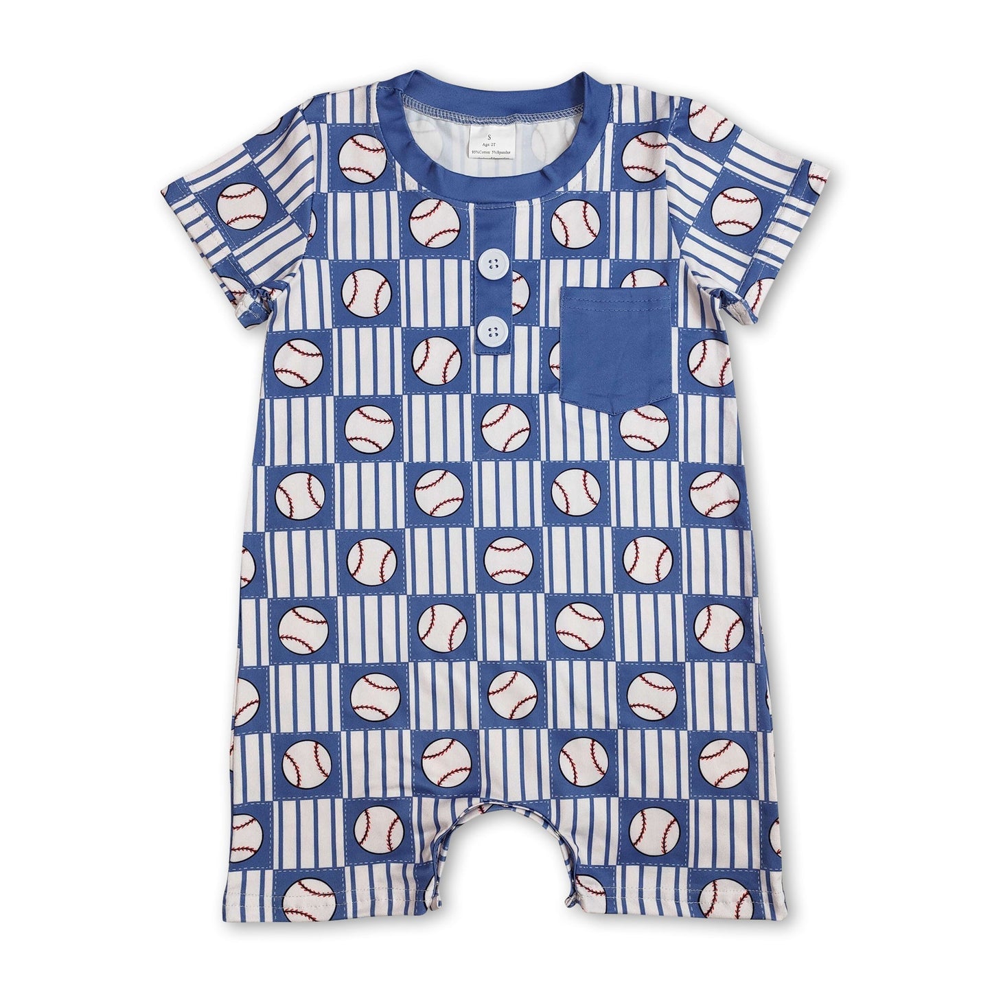 Kurzärmliger Baby-Strampler für Jungen mit Tasche und Streifen im Baseball-Stil