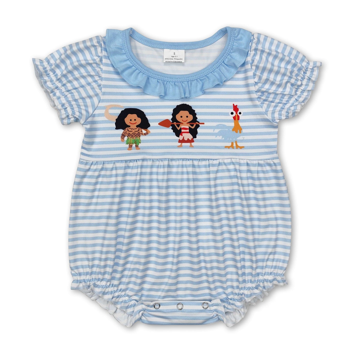 Hellblau gestreifter Prinzessin-Hähnchen-Strampler für Baby-Mädchen