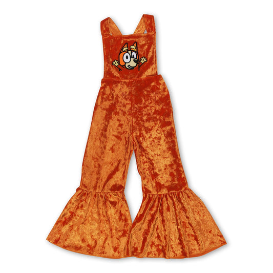 Träger-gelb-Hund-Samt-Baby-Mädchen-Jumpsuit