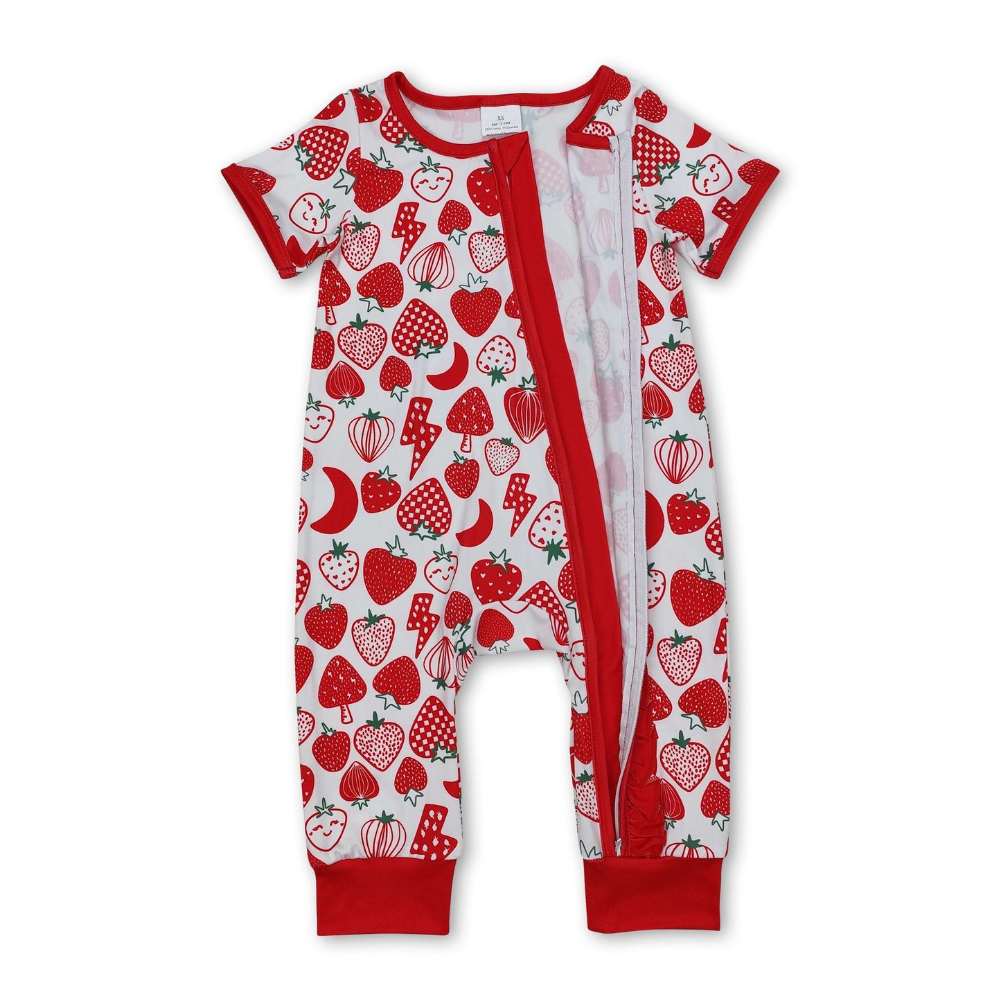 Kurzarm Strampler für Baby-Mädchen mit Erdbeermuster und Reißverschluss