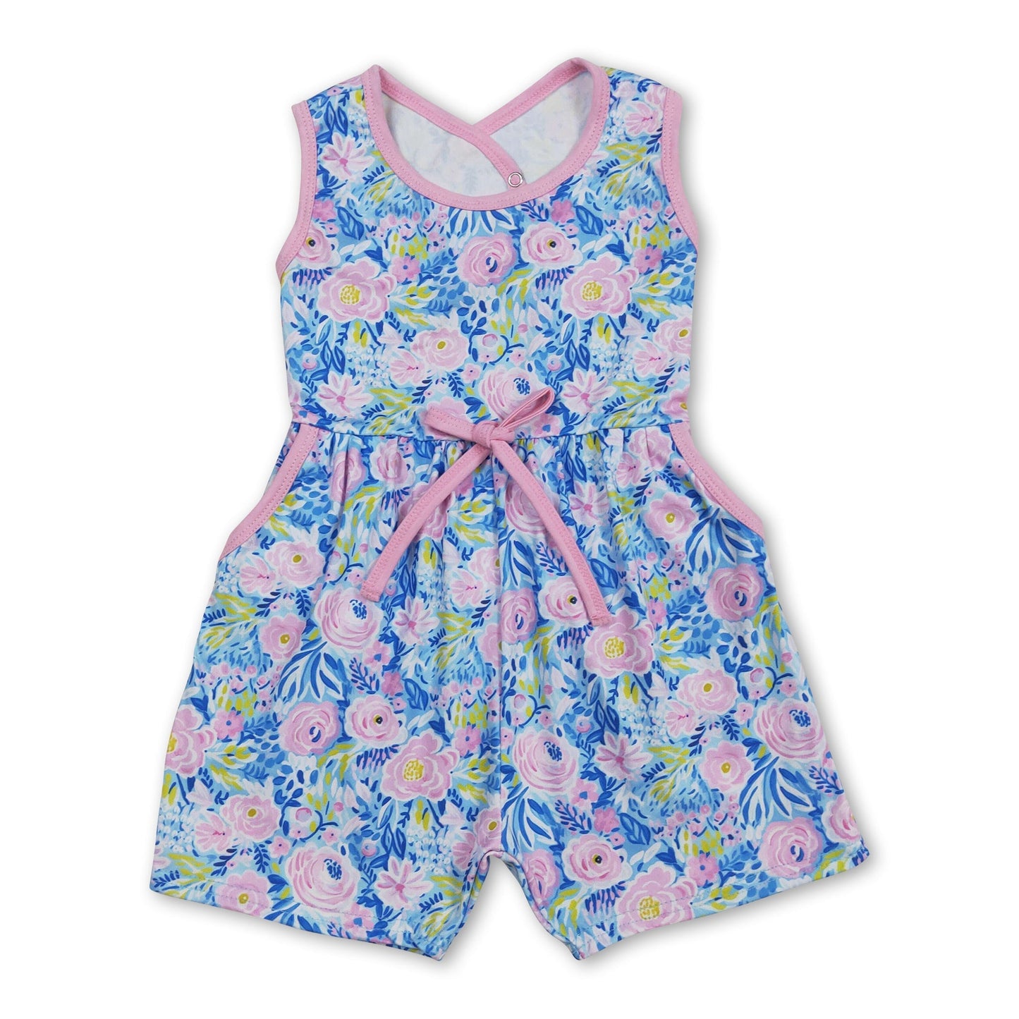Ärmelloser hellblauer Strampler mit Blumenmuster für Baby-Mädchen