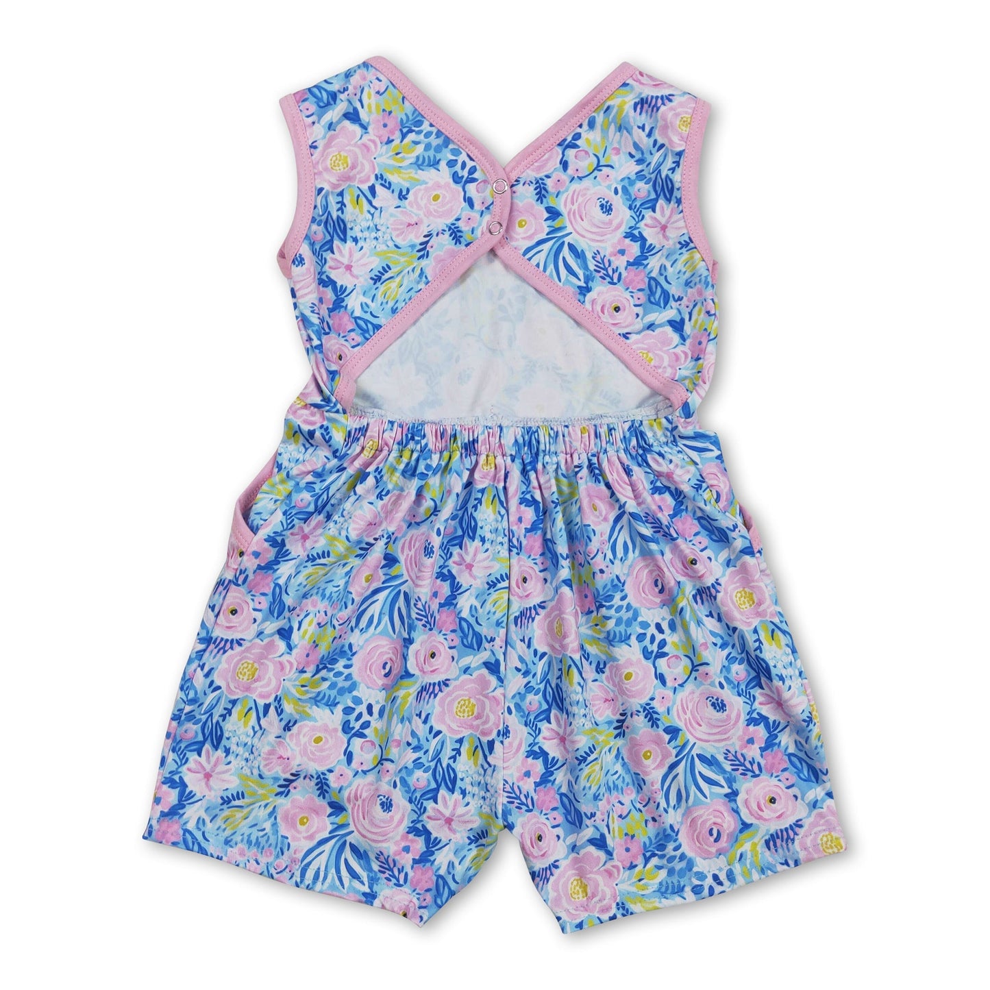 Ärmelloser hellblauer Strampler mit Blumenmuster für Baby-Mädchen