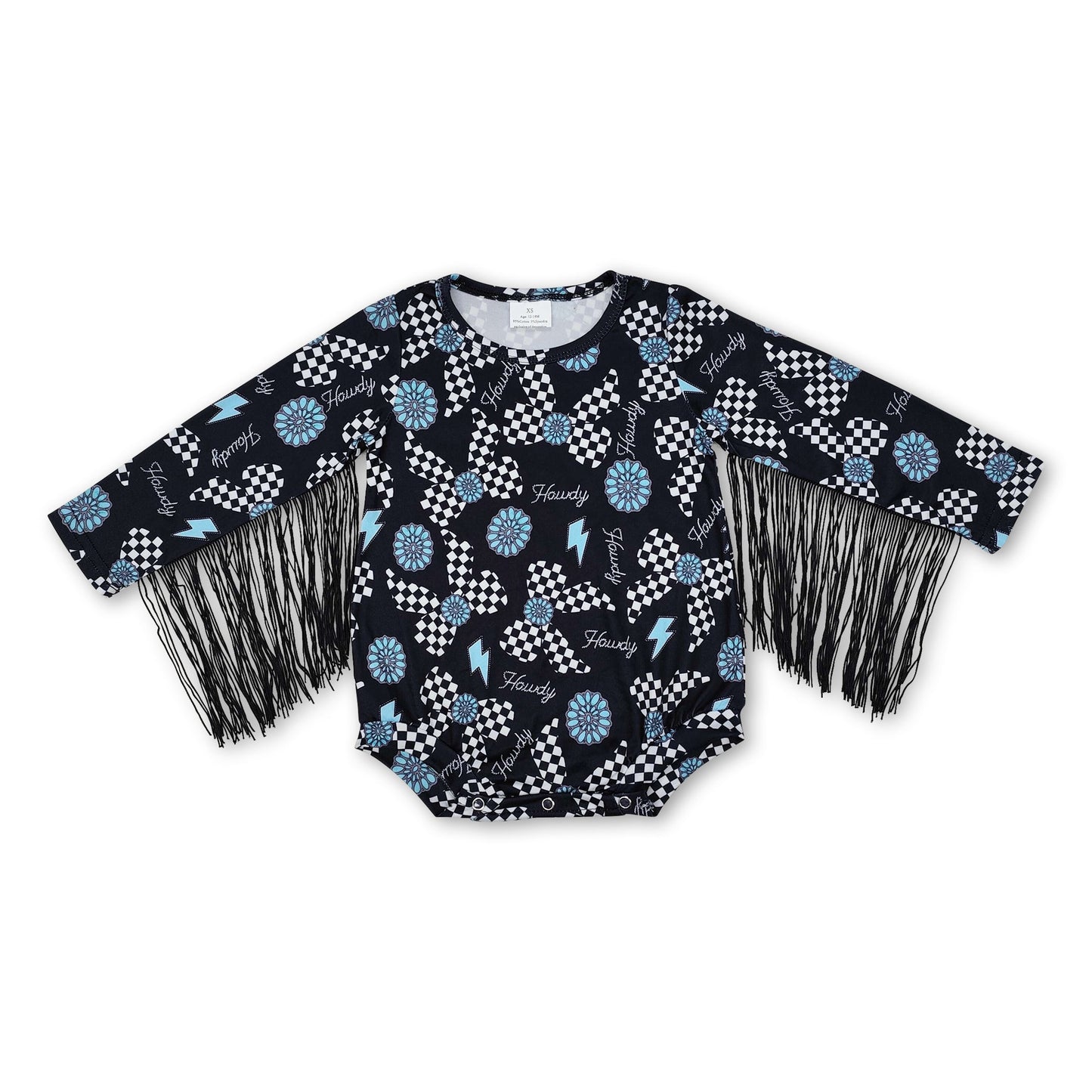 Türkiser karierter Strampler mit Schleife, Howdy-Quasten im Western-Stil für Babys