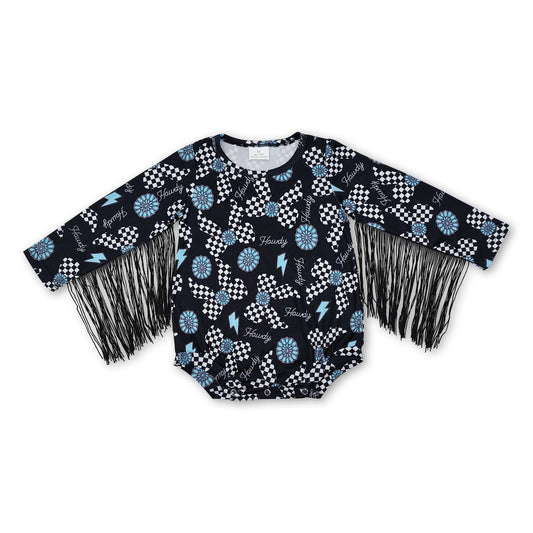 Türkiser karierter Strampler mit Schleife, Howdy-Quasten im Western-Stil für Babys