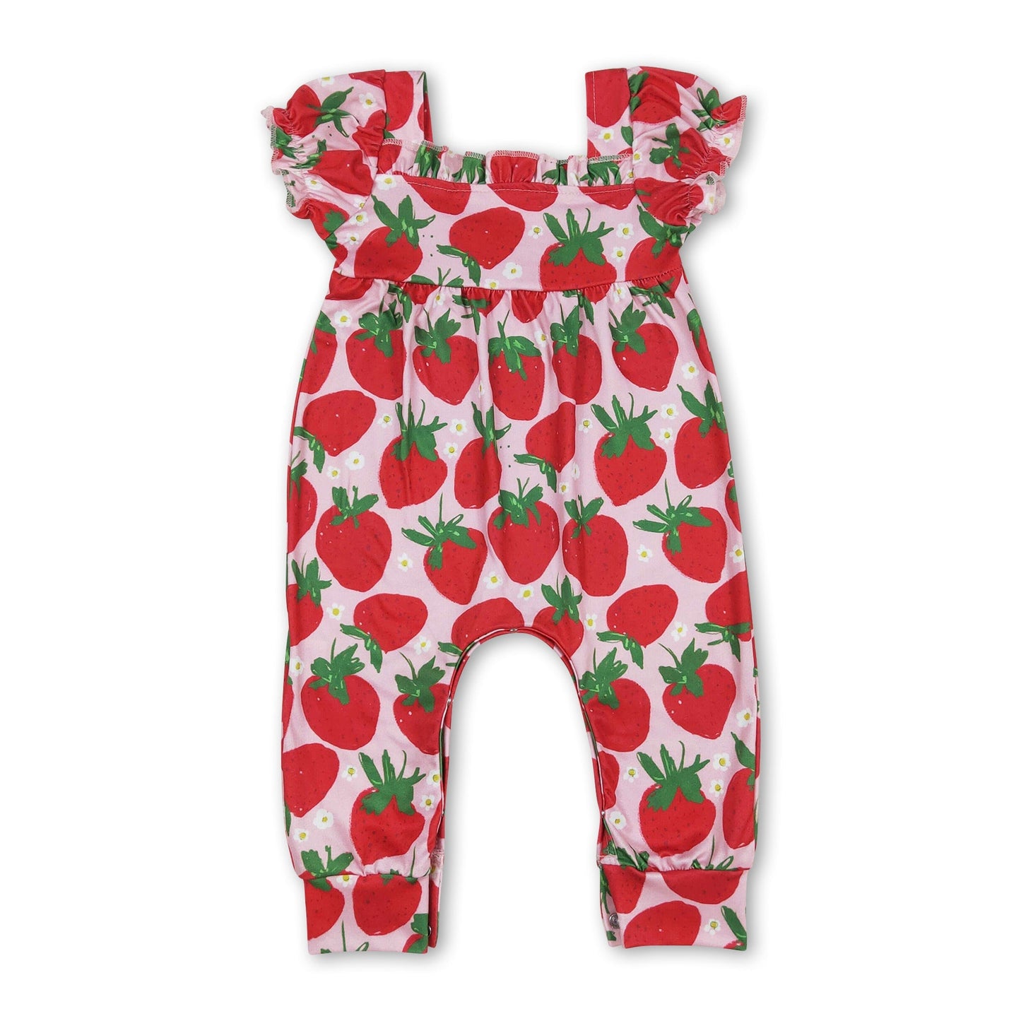 Kurzärmliger Erdbeer-Blumen-Strampler für Baby-Mädchen