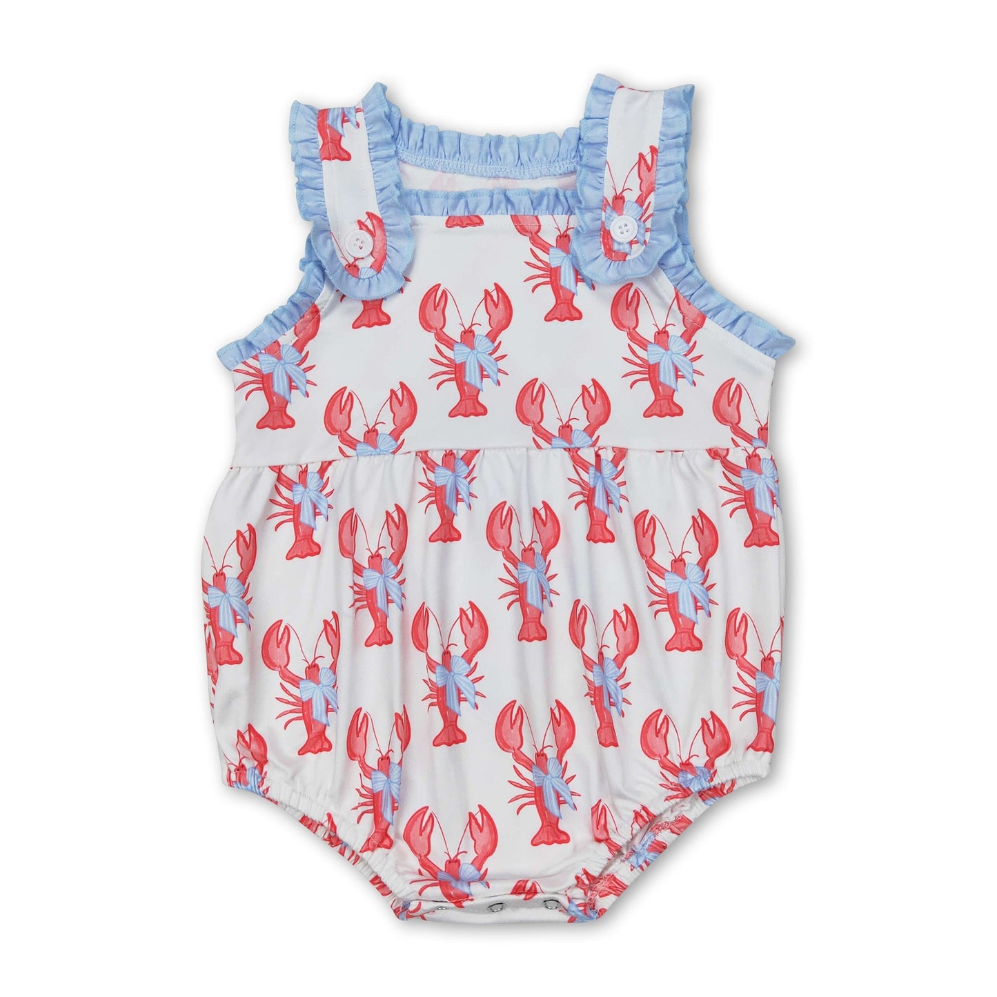 Ärmelloser Strampler für Baby-Mädchen mit Rüschen und Schleife und Flusskrebs-Motiv
