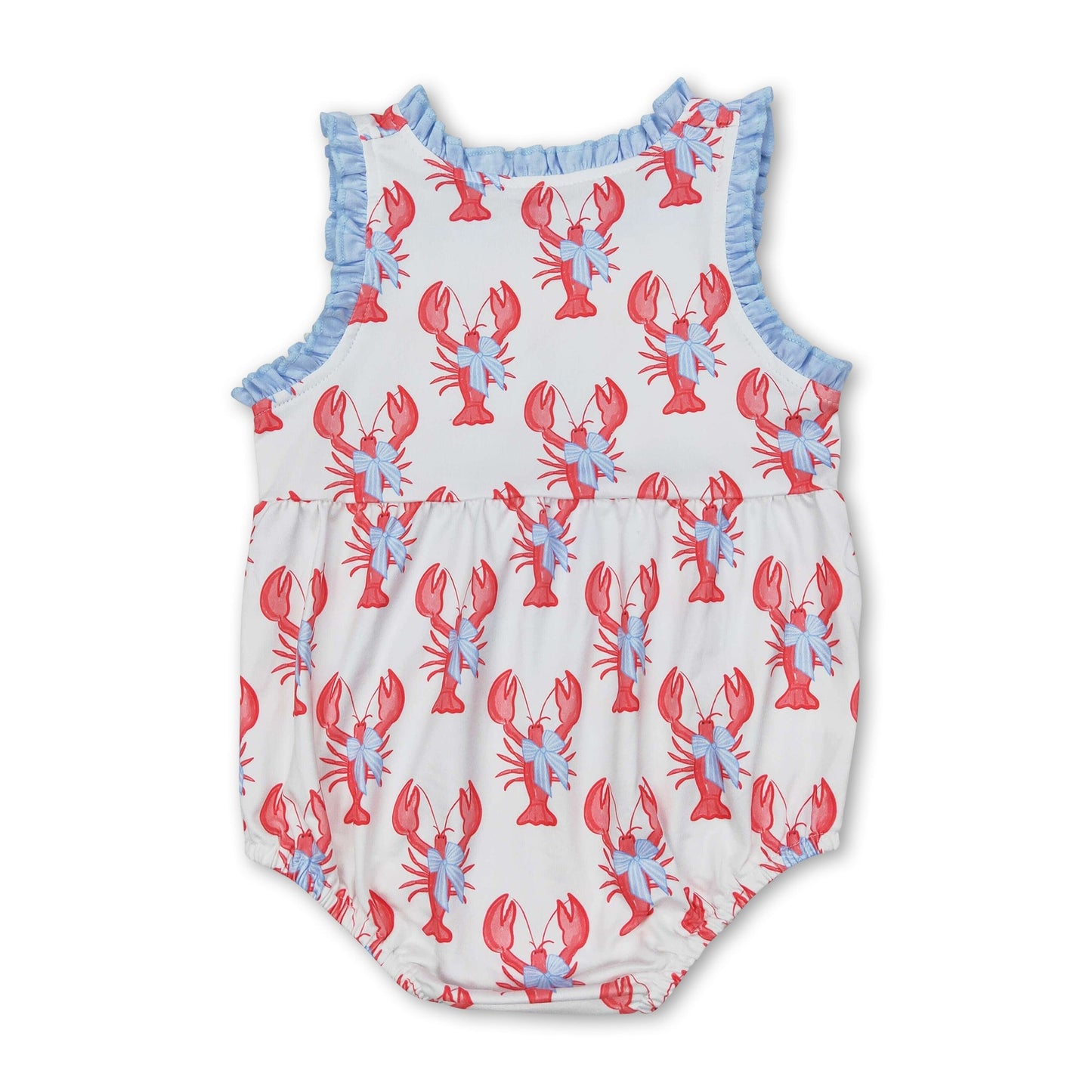 Ärmelloser Strampler für Baby-Mädchen mit Rüschen und Schleife und Flusskrebs-Motiv