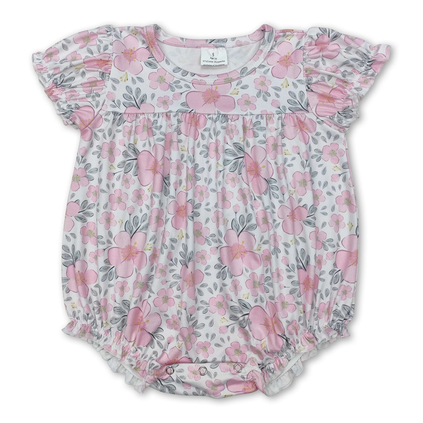 Kurzärmeliger rosa floraler Baby-Mädchen-Strampler für Frühling und Sommer