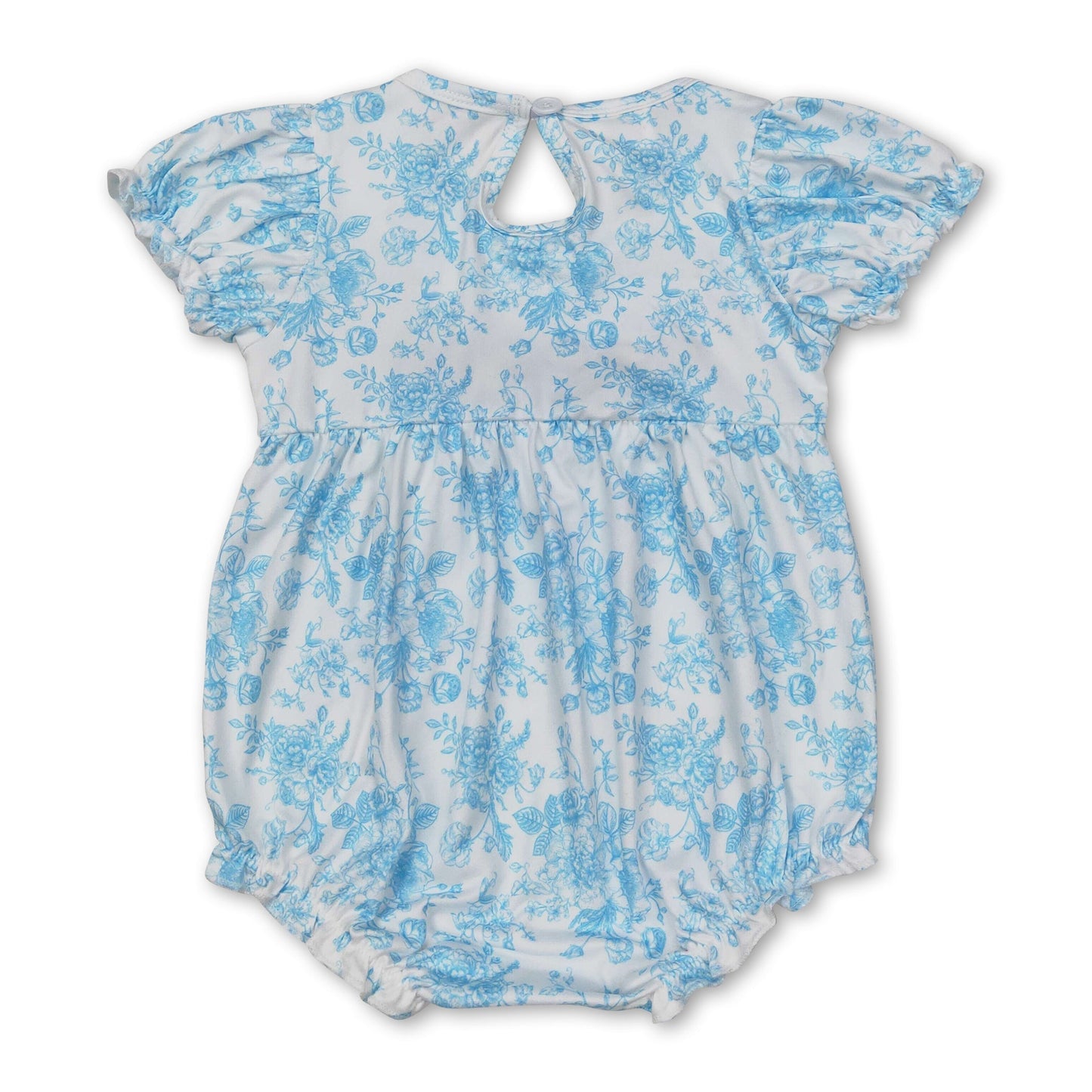 Kurzarm hellblauer Blumen-Strampler mit Schleife für Baby-Mädchen, Sommer