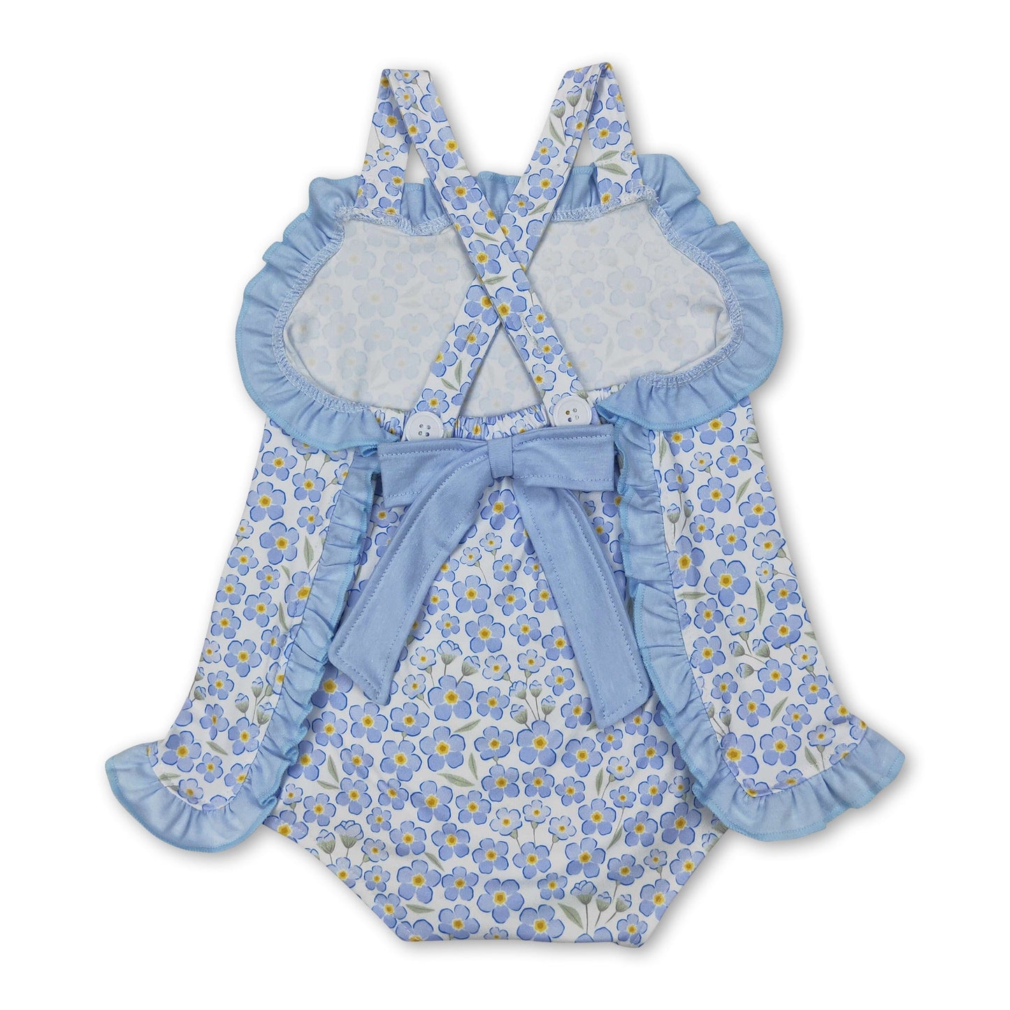 Träger blauer Rüschen Strampler für Baby-Mädchen, Blumenmuster, Sommer